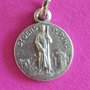 Medaglia religiosa antica francese cattolica placcata in argento, medaglione, ciondolo sacro di Saint Gens, Saint Gens du Beaucet, patrono della pioggia.