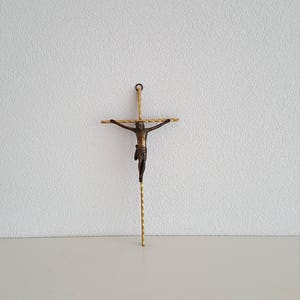 9.8&quot; vintage brass religious French hanging crucifix Cross with Jesus Christ Our Lord.