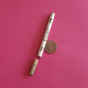 Antique French souvenir of Lourdes ink pen holder, silver plated ink pencil, collectibles writing instrument of 1900s, gift for writer.