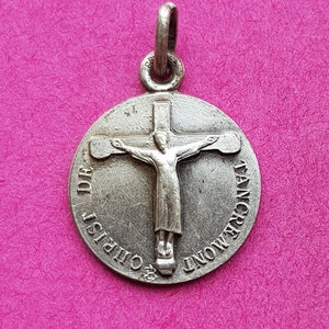 Religious antique silver plated catholic medal pendant holy charm medaillon medallion of Holy Cross of Tancremont a pilgrimage town, Belgium