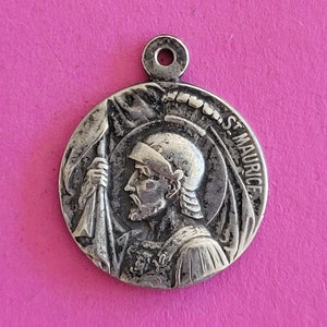 Religious antique French silver plated medal pendant, holy charm, medallion of Saint Martin - San Martin - Ste Martinus and Clervaux.