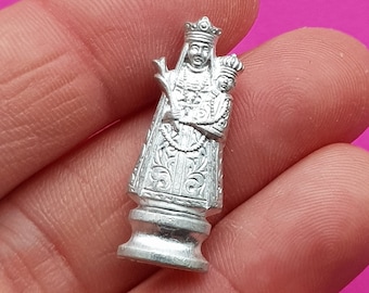 Religious French catholic pocket shrine with little statue statuette of Holy Mother Mary Our Lady, Virgin Mary and Child Jesus.