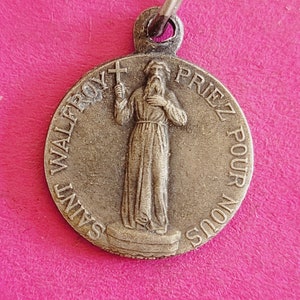 Rara medaglia religiosa placcata in argento antico, ciondolo, medaglione, ciondolo sacro, collana di San Walfroy, Valfroy di Treviri.