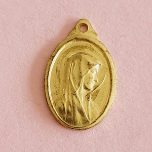 Religious antique gold plated vermeil French catholic medal pendant medallion holy charm of Virgin Mary, Holy Mary Our Lady.