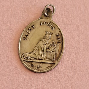 Medalhão com pingente de medalha HALLMARKED em prata antiga religiosa rara de São Sanctus Ludovicus, São Luís.