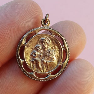Beautiful religious antique French catholic copper medal pendant medaillon holy charm of Holy Christopher Christophorus Car Travellers medal