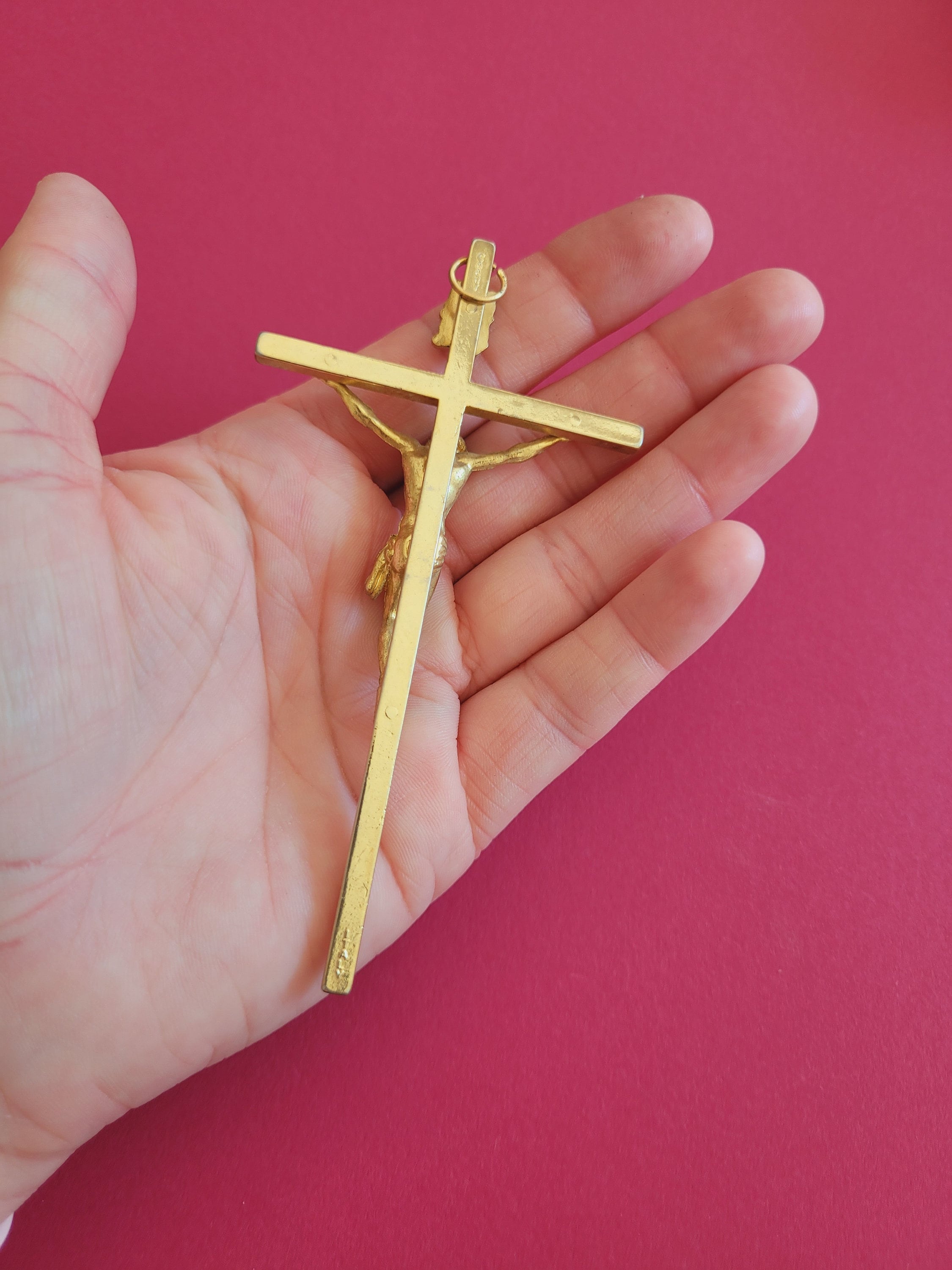 4.3インチヴィンテージ宗教フランスゴールドメッキカトリック十字架