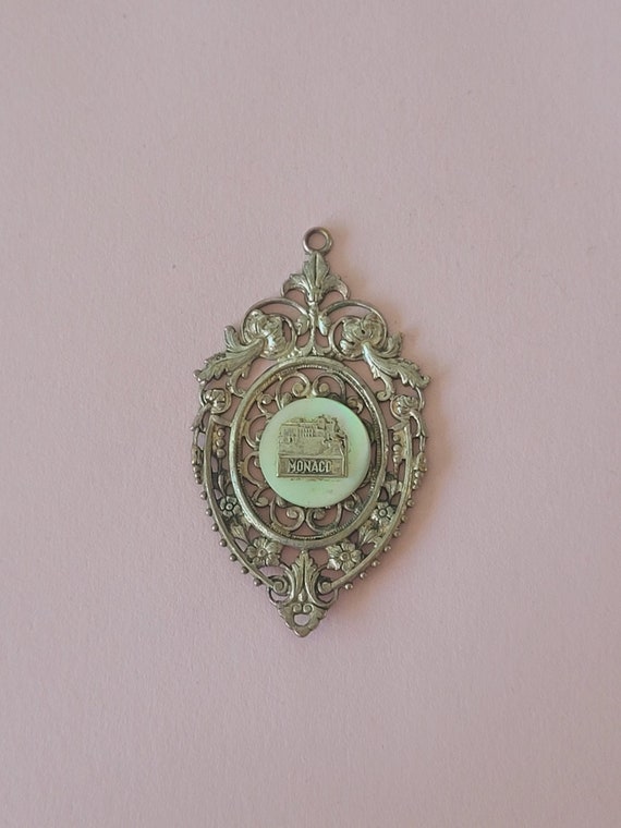 Big beautiful French silver plated medal pendant c