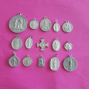 Lot of 15 vintage religious aluminium medal pendant charms Catholic pendant, Holy Mary, The Virgin Mary, Miraculous medal, Christ.