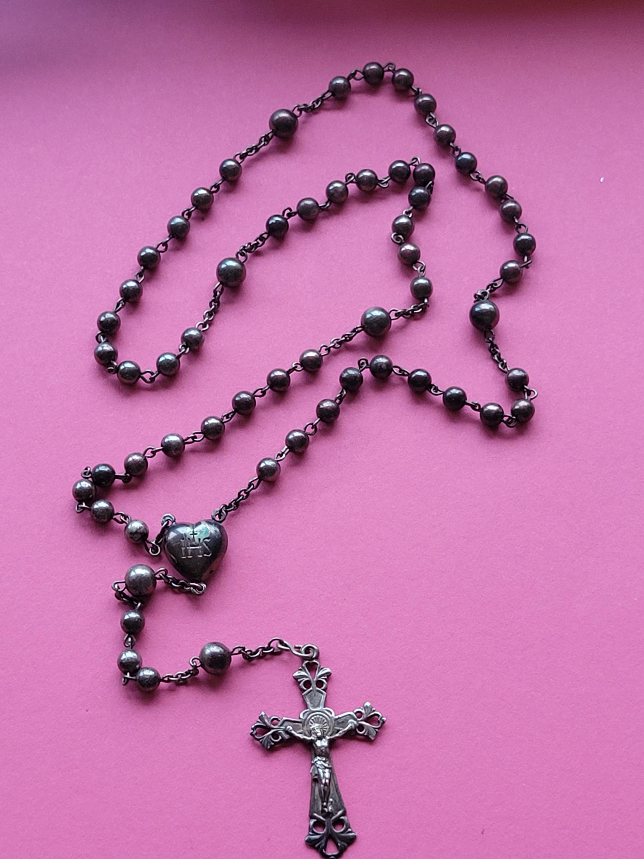 Stunning Silver (alpaca) Antique French Catholic Rosary With