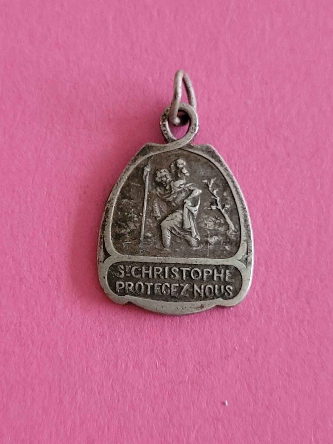 Religious Antique French Catholic Silver Plated Medal Pendant Medaillon ...