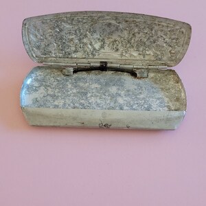 Museum old antique silvered glasses case with hinged lid, spectacles box, metal case, antique Eyewear, beautifully decorated with leaf motifs. image 8