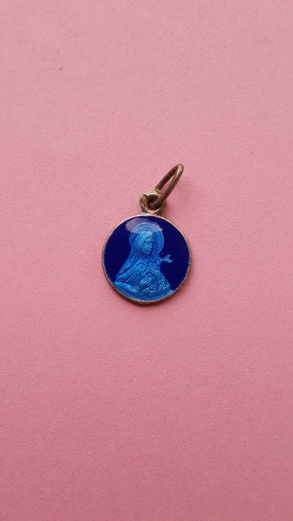 Religious antique French blue enameled silver (MA… - image 2
