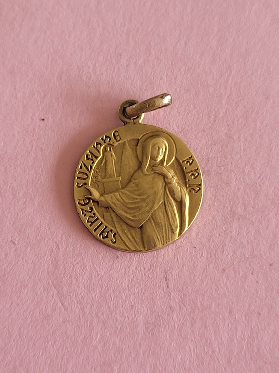 Rare religious antique French catholic gold plate… - image 1