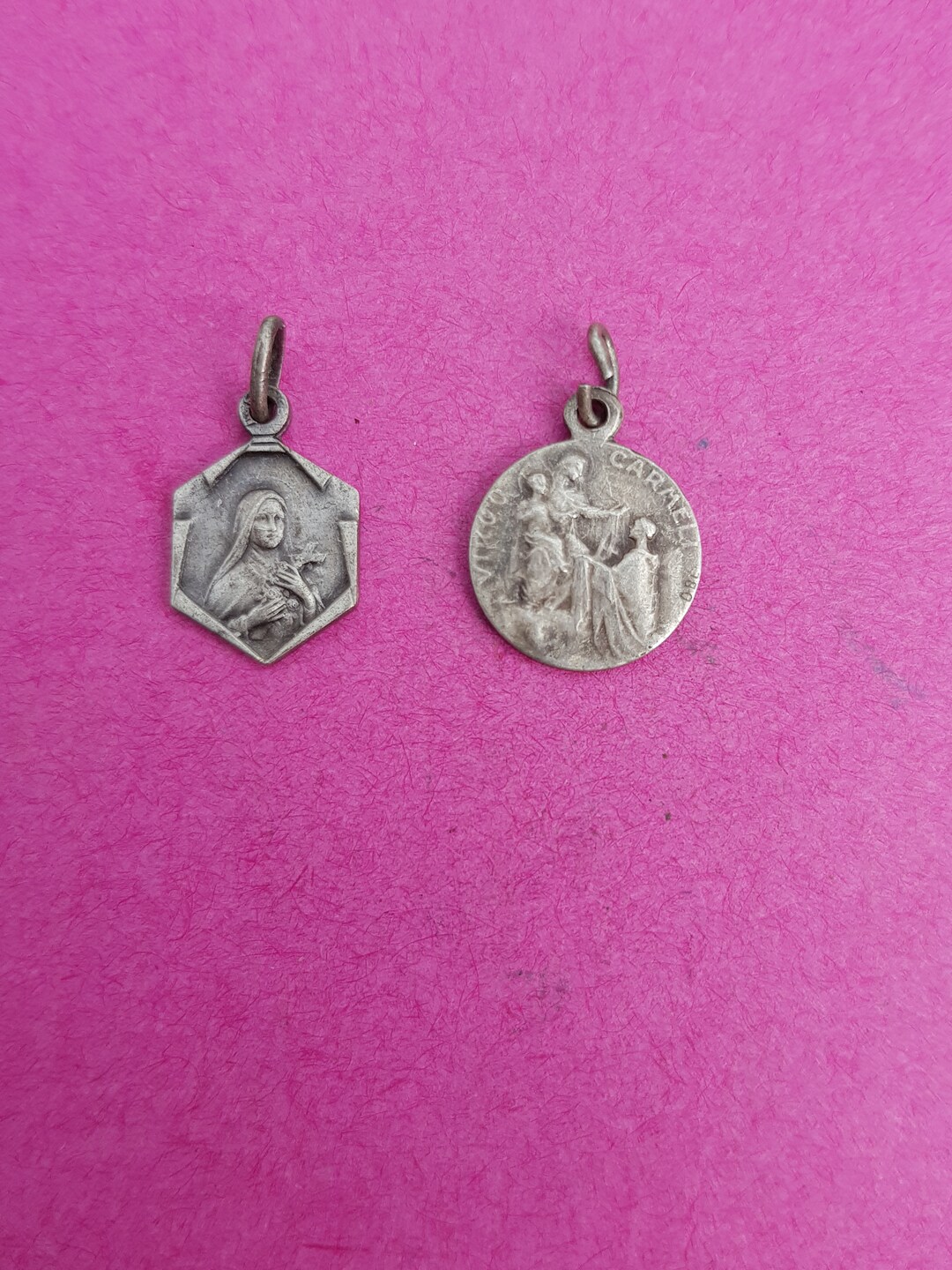 Lot of 2 Religious Antique Silver Plated French Catholic Medal Pendant ...