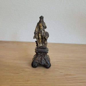 Rare religious antique French catholic bronze/gold plated statue, figurine, statuette, representation of Saint Hubert, St Hubertus deer.