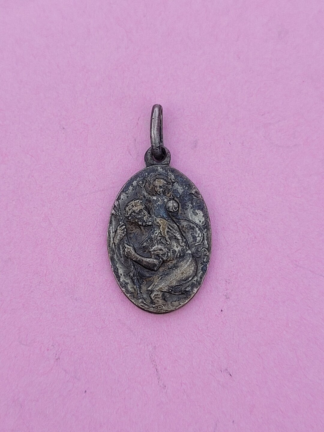 Beautiful Religious Antique French Catholic Silver Plated Medal Pendant ...