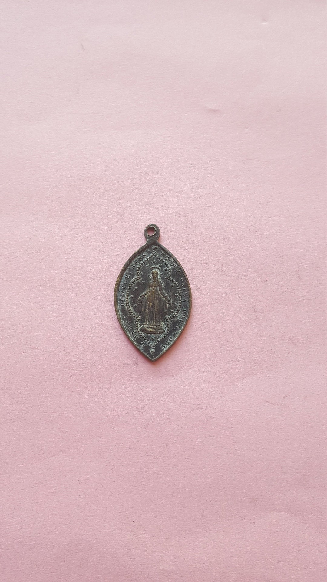 Religious Antique French Catholic Copper Medal Pendant Holy Charm of ...