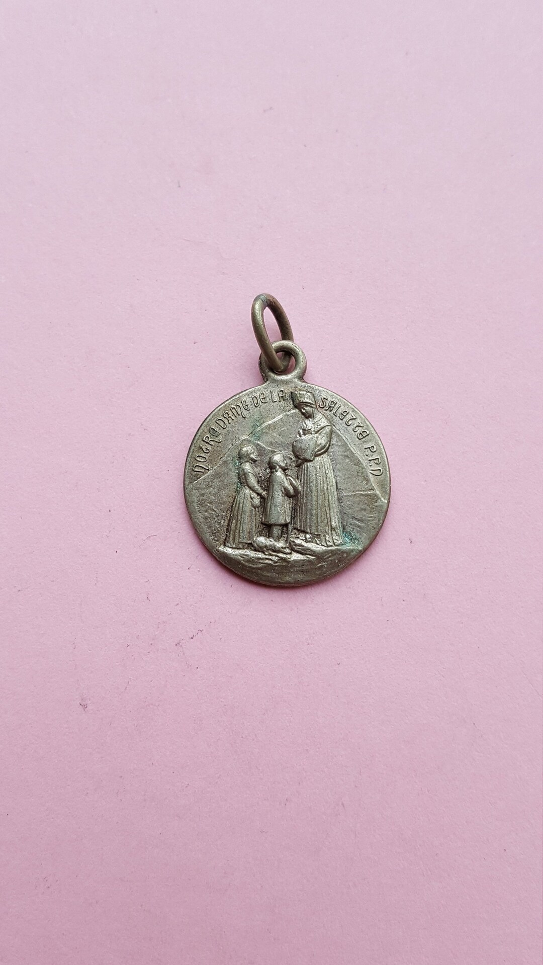 Religious Antique French Silvered Medal Pendant Holy Charm Virgin Holy ...