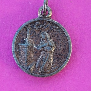Religious antique silver plated catholic medal pendant holy charm relic of St Rita patron of difficult marriages