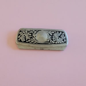 Museum old antique silvered glasses case with hinged lid, spectacles box, metal case, antique Eyewear, beautifully decorated with leaf motifs. image 4