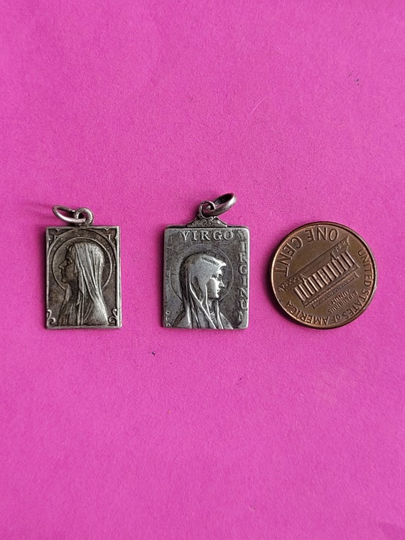 Lot of 2 religious antique silver plated medal pe… - image 7