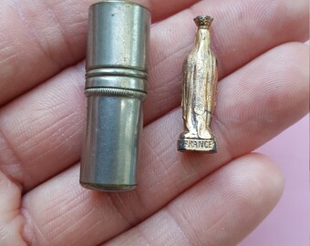 宗教的アンティーク銀メッキのフランスカトリックポケット神社遺物