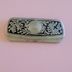 Museum old antique silvered glasses case with hinged lid, spectacles box, metal case, antique Eyewear, beautifully decorated with leaf motifs. image 2