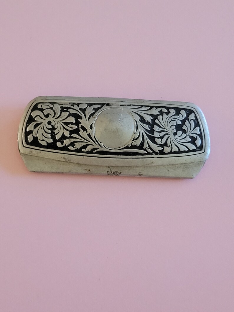 Museum old antique silvered glasses case with hinged lid, spectacles box, metal case, antique Eyewear, beautifully decorated with leaf motifs. image 2