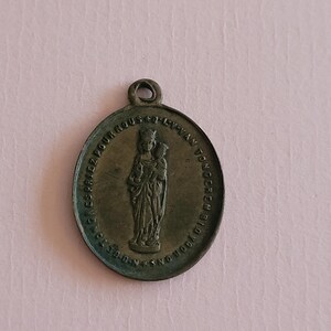Religious antique Belgian catholic copper medal pendant medaillon Holy charm medallion of Notre Dame de Tongre, Mary of Tongeren, Belgium