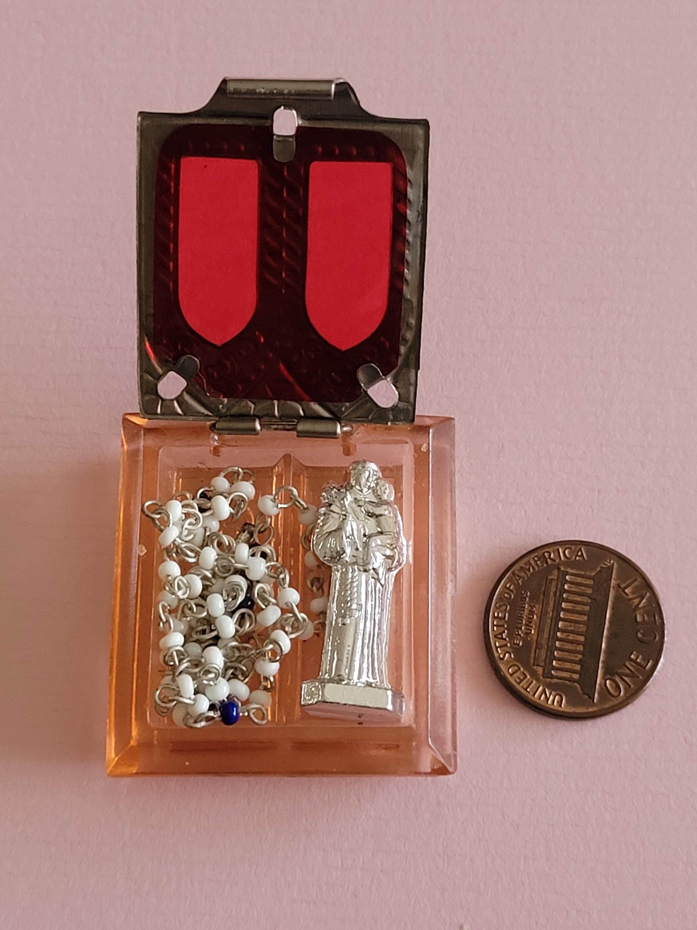 Stunning Religious Vintage Silvered Catholic Rosary Case Miniature