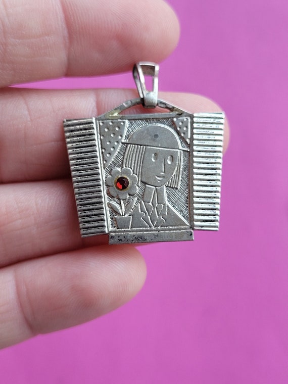 Precious lovely antique silver MARKED with red st… - image 1