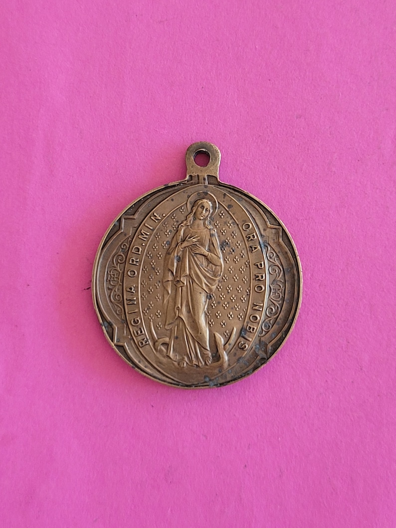 Big Religious Antique Bronze Catholic Medal Pendant Medaillon Etsy