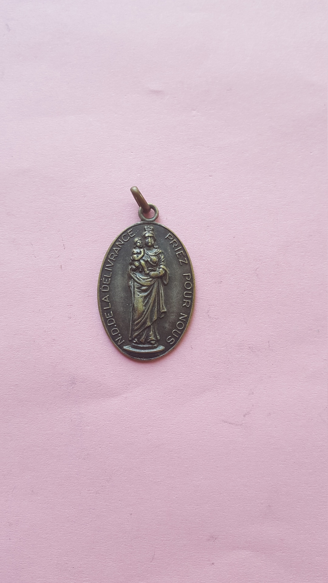 Religious Antique French Copper Medal Pendant Virgin Holy Mary Our Lady ...