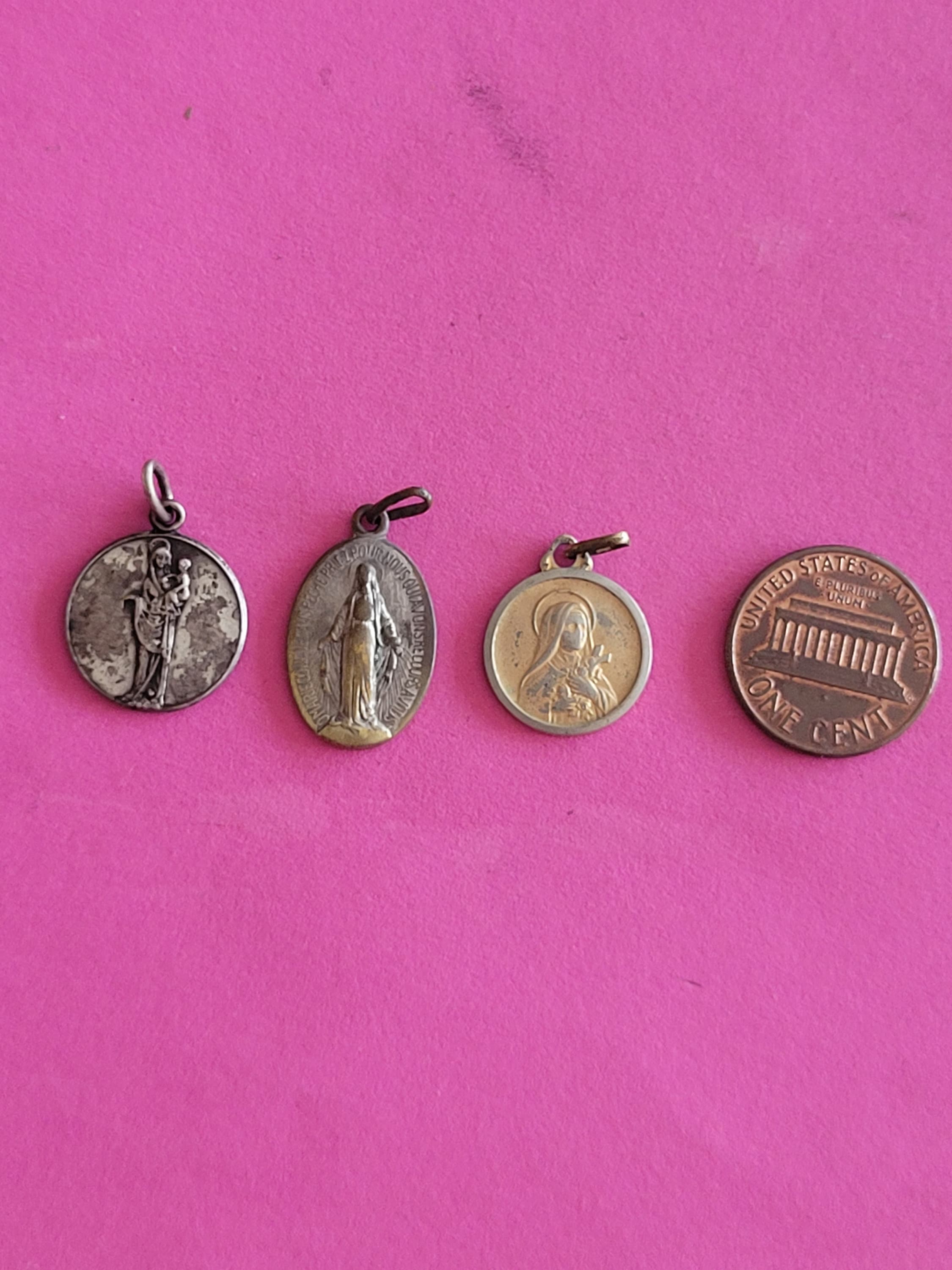 Lot of 3 Antique Religious Catholic Silver Plated Medal Pendant Charm ...