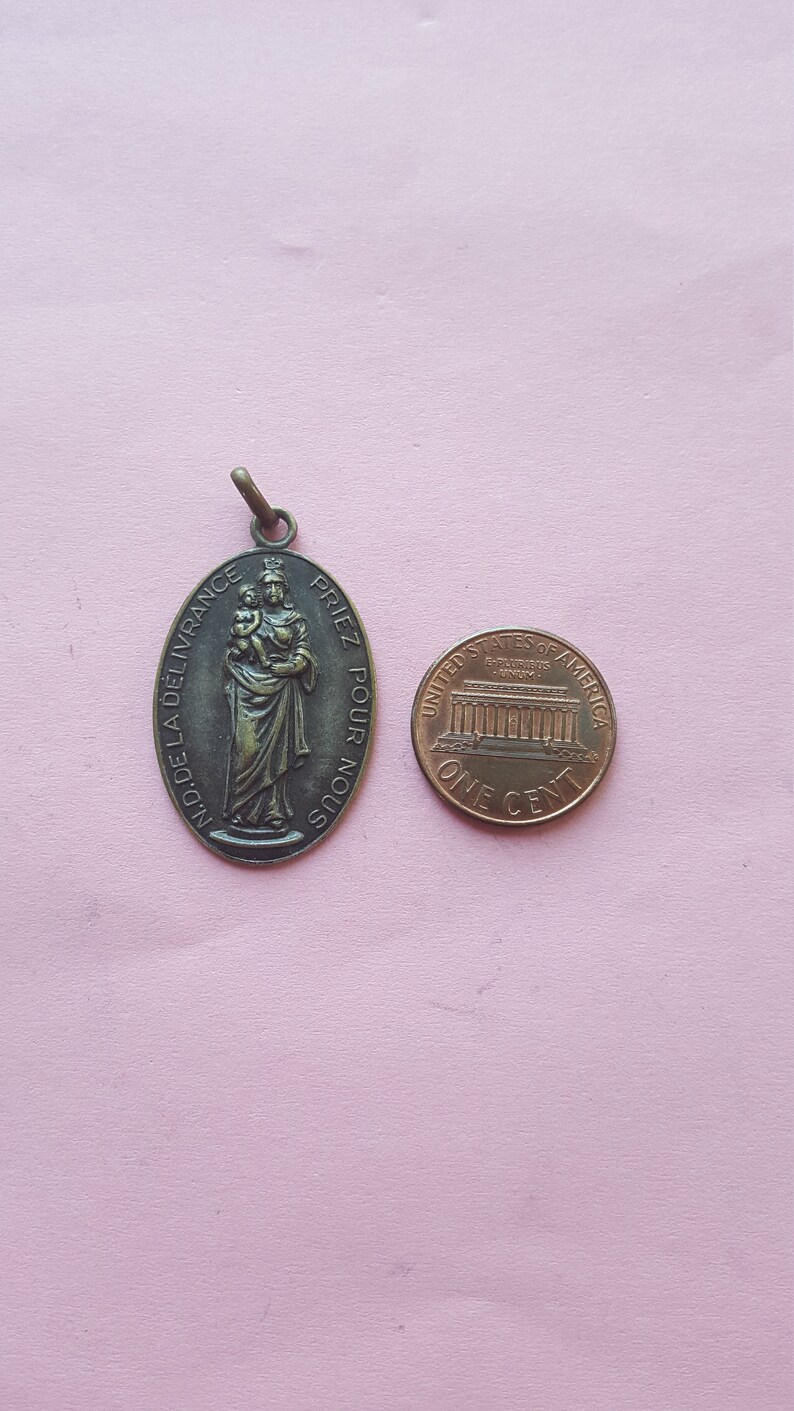Religious Antique French Copper Medal Pendant Virgin Holy Mary | Etsy