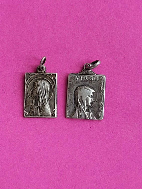 Lot of 2 religious antique silver plated medal pe… - image 3