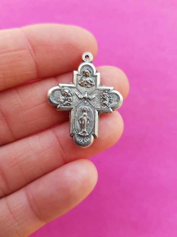 Stunning 1.2" Religious antique French silver pla… - image 1