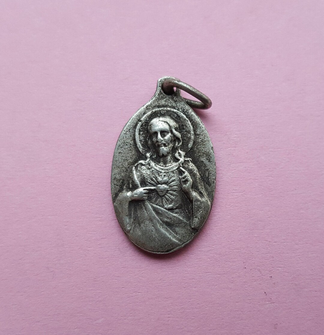 Religious Antique French Silvered Medal Pendant of Holy Christ Our Lord ...