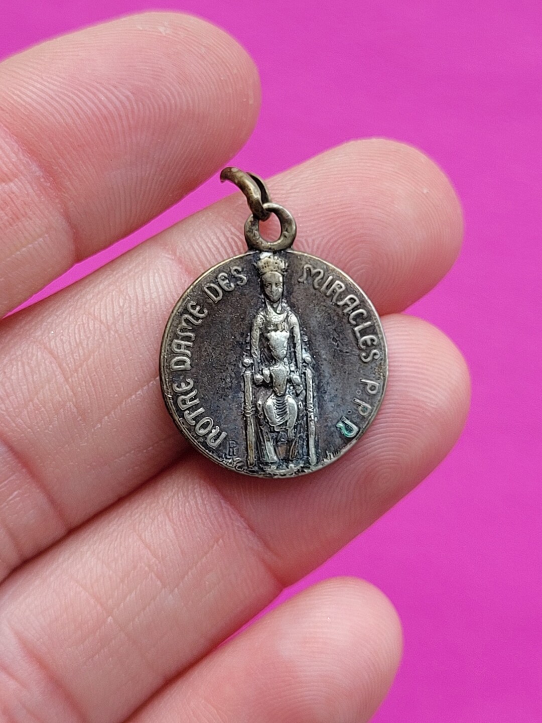 Religious Antique French Silver Plated Medal Pendant Holy Charm of ...