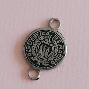 Religious antique French catholic silver plated rosary center medal connector of Replubica di S. Marino.