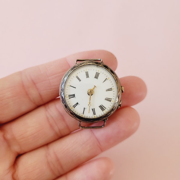 Antique French art deco silver plated pocket watch, watch.