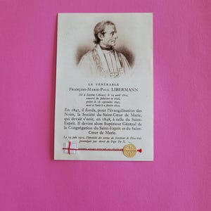 聖フランソワ・マリー・ポール・リーベルマンの宗教的アンティークカトリック第3級聖遺物庫聖遺物カード。