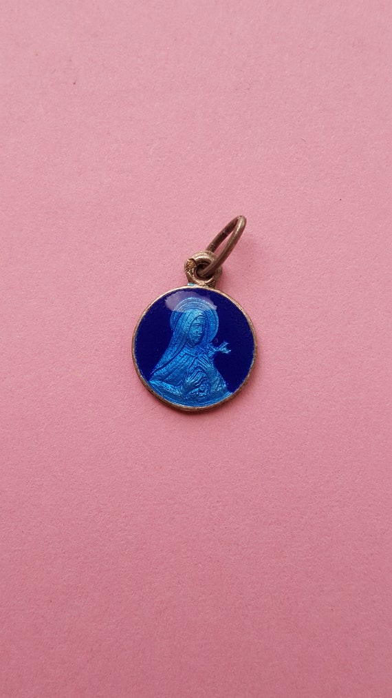Religious antique French blue enameled silver (MA… - image 1