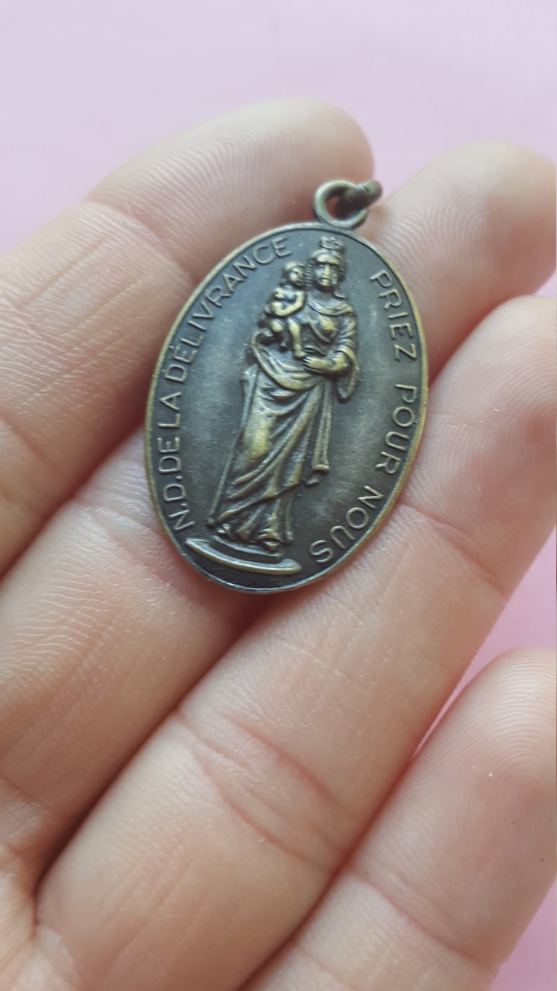 Religious Antique French Copper Medal Pendant Virgin Holy Mary | Etsy
