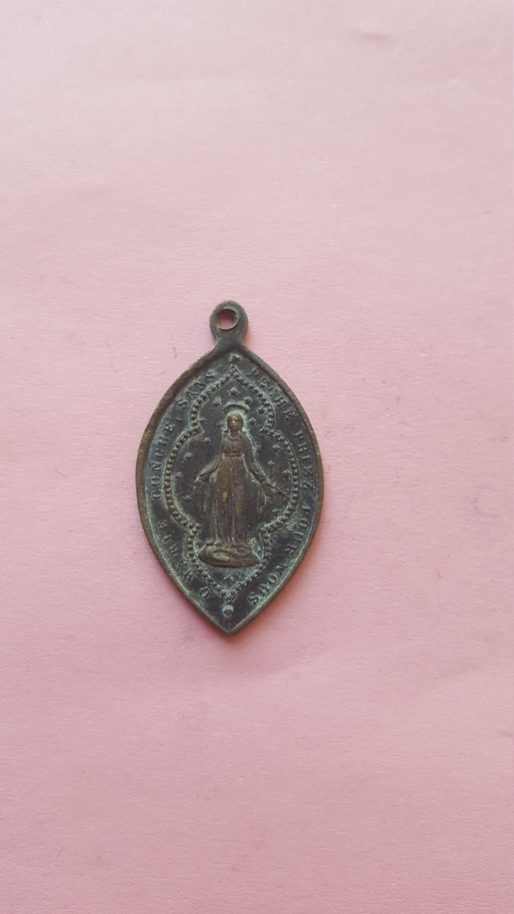 Religious Antique French Catholic Copper Medal Pendant Holy Charm of ...