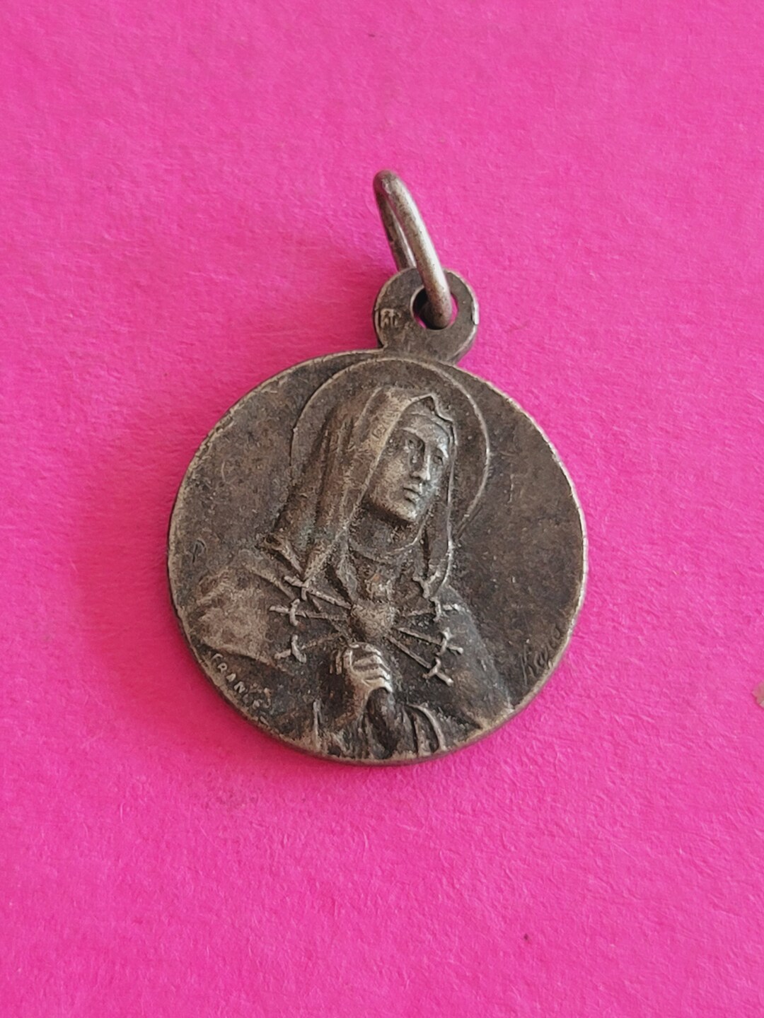 Religious Antique French Catholic Silver Plated Medal Pendant Medallion ...