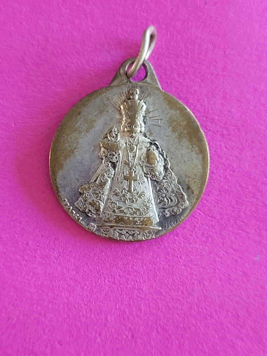 Religious Antique French Catholic Silver Plated Medal Pendant Medaillon ...