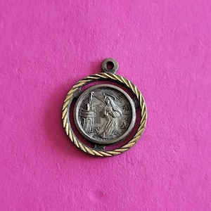 Religious antique French silver and gold plated catholic medal pendant holy charm of St Rita Patron of lost causes, difficult marriages.