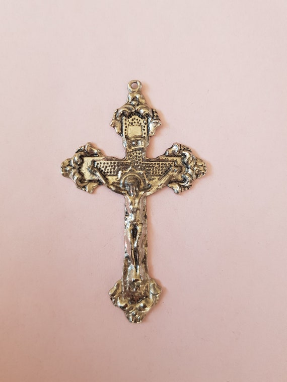 Big 3.8" Religious antique French silver plated c… - image 4